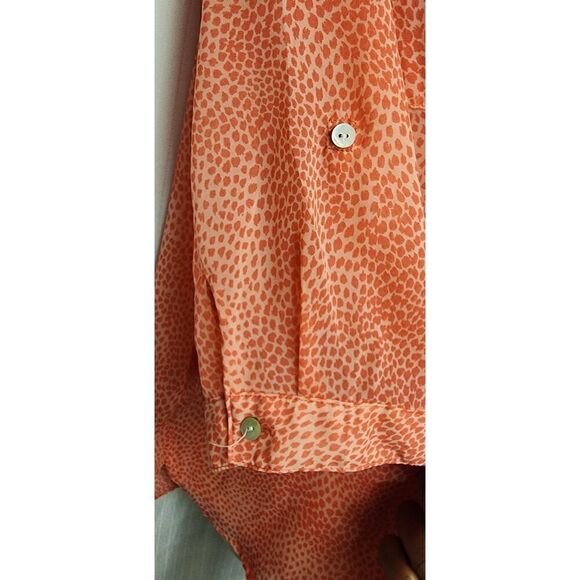 APT.9 Women's Noched V-Neck Roll-Tab 3/4 Sleeve Multi-Orange Sheer Blouse XLP - Picture 10 of 12